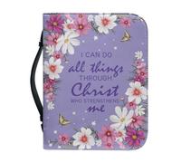 Flower Graphic Bible Bag Basic Bible Cover Cross Portable Learning Tote Bag for Church, Home
