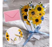 Flower Greeting Bouquet Card, Popup Greeting Cards, Sunflower Floral Pop up Card with Envelope, Graduate Wedding Gift Birthday Card for Women Girls, Thank You, Anniversary, Valentine Day Card