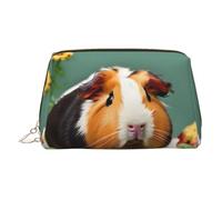 Flower Guinea Pig Print Leather Cosmetic Pouch, Leather Makeup Bag for Purse with Top Zip Closure Stylish Toiletry Bag