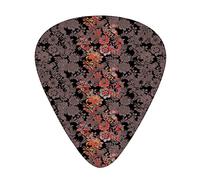 Flower Guitar Picks 12 Pack Universal ABS Guitar Picks,Flowers of Asia in Japanese Art Style Vivid Floral Pattern Boho Print,for Acoustic and Electric Guitar, Black Scarlet Red