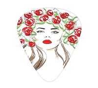 Flower Guitar Picks Picks 12 Pack with Thin Box,Hand Drawn Lady with Roses on Her Hair Floral Ornamentals Natural Artwork Theme,Special Guitar Plectrums Gift Set for Guitarist,Green Red Tan