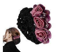 Flower Hair Bun Holder Covers, Elegant Snood Hairnet with Floral Design, Boost Professionalism Secure Barrette Hair Clip for Women, Bank Clerks, Waiters, Daily Wear, 3.15x3.15x1.97 in