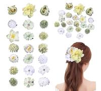 Flower Hair Clip, Pack of 21 Multicoloured Flower Hair Clips, Artificial Blossom Hair Clip, Flower Hair Accessories for Party, Beach, Wedding, Event Decoration (Green and White Series)