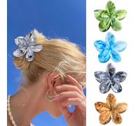 Flower Hair Clips, 4PCS Hawaiian Plumeria Flower Hair Claw, Artistic Multi-color Smudge Pattern Barrettes Hair Clips, Beach Tropical Hair Accessories for Women and Girls - Color G