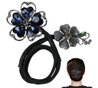Flower Hair Clips, Hair Bun Maker Exquisite Crystal Flower Hair Clip Fashionable Bun Maker for Long Hair Elegant Women Hairstyles Accessories, Hair Bun, Black