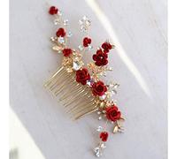 Flower Hair Comb Bridal Hair Accessories Red Rose Floral Headpiece For Women Prom Rhinestone Bridal Hair Comb Accessories Handmade Wedding H
