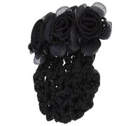 Flower Hair Net Clips 2pcs Fabric Metal Hair Bun Holders | Black, Simple Classic Style, for Ballet Dancers and Stewardesses, Cosplay and Stage Performance