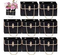 Flower Handbag, 4/8 Pieces Flower Paper Box For Bouquet, Rectangular Boxes For Floral Arrangement/Packaging/Wrapping, Water-resistant Floral Gift Wrap Bag With Long Handles, 15x10.5x10cm