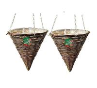 Flower Hanging Basket Wicker/Rattan Cone Shape Garden Planter Chain & Liner 12"