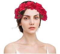 Flower Headbands for Women, Halloween Flower Headband Mexican Headpiece Artificial Floral Headband with Rose Lightweight Polyester Festive for Halloween, Mexican Festival Party Women, Red