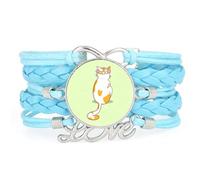 Flower Headwear Cat strap Girl love adjustable leather braided bracelet Blu