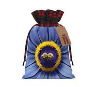 Flower heart bee Print Christmas Drawstring Bags Snack Wrap, Reusable Holiday Treat Sacks for Presents S