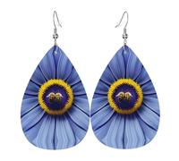 Flower heart bee Prints Leather Teardrop earrings Pendant Stylish and beautiful Lightweight Dangle for Women Girls