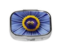 Flower Heart bee Square Pill Box Lightweight and Portable, with 2 Plastic Inserts, Suitable for Carrying in Pockets or Wallets.