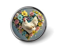 Flower Heart Chicken Button Pin Classic Metal Brooch Pin Personalized Round Photo Button Badges Funny Cute Pinback Badge Trendy Cool Lapel Pins Badge for Backpacks Bags Hats Jeans