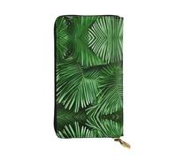 Flower heart chicken Leather Wallets for Women Man, Wallets Large Billfold with 12 Card Slots,Wallet Passport wallet, Cute Green Palm Leaves, One Size