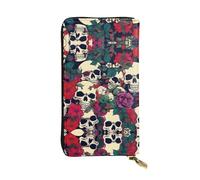 Flower heart chicken Leather Wallets for Women Man, Wallets Large Billfold with 12 Card Slots,Wallet Passport wallet, Floral Skulls, One Size