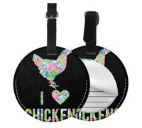 Flower Heart Chicken Print Luggage Tag Round Leather Luggage Tag Easy Identification & Privacy Protection for Suitcases Easy to Identify Privacy Cover Id Label