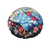 Flower heart chicken Shower Cap Reusable Waterproof Shower Bonnet for Women Men Elastic Band Bath Hair Hat Double Layered Washable Bath Cap for All Hairstyles, Travel-Friendly