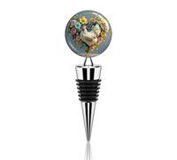 Flower Heart Chicken Wine Stopper Zinc Alloy Beverage Bottle Stopper Reusable Leak Proof Wine Cork Cute Champagne Saver Decorative Bottle Sealer Plug Gift for Men Women