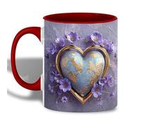 Flower Heart Design World Globe Heart Shaped Mug Luxury Ceramic Drinkware Funny Coffee Mug for Kitchen Office Cocoa 330Ml