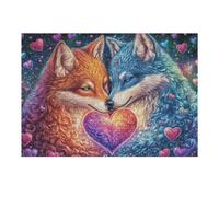 Flower Heart Wolf & Fox 300 Piece Jigsaw Puzzle for Adults Lunch Break Activity Quick Escape No Duplicate Pieces for Busy Professionals 300 PCS