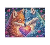 Flower Heart Wolf & Fox 500 Piece Pack DIY Jigsaw Puzzle Collectors Cognitive Development Educational Decorative Puzzle Gifts for Adults Rigid Cardboard 500 PCS