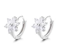 Flower Hoop Huggie Earrings for Women Small Crystal Cubic Zirconia Flower Hoops Earrings Cartilage Earrings Trendy Kawaii Cute Little Hoop Earrings Wedding Statement Gift Jewelry, Metal, Cubic