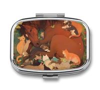 Flower Horse Cat Pill Case Box with 2 Compartment Medicine Vitamin Organizer for Purse Pocket 5.5x4cm