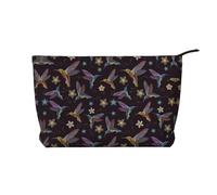 Flower Hummingbirds Embroidery Corduroy Makeup Bag Travel Organizer Bag Cosmetic Bag Large Wide-Open Pouch
