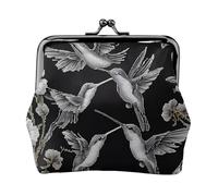 Flower Hummingbirds Embroidery Full Double-Sided Printed Pattern Women's and Girls' Fashionable Leather Kiss Lock Coin Purse Card Bag