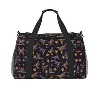 Flower Hummingbirds Embroidery Handheld Crossbody Travel Bag Weekender Bag Carry Travel Bag Duffle Bag Gym Bag for Men Women