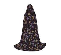 Flower Hummingbirds Embroidery Hooded Cape For Teenagers, Unisex Cloak Robe Hooded Halloween Costume Satin Witches Vampire Cloak Fancy Dress Up Children