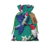 Flower Hummingbirds Embroidery Print Birthday Gifts Wrap Bag Unique Drawstring Gifts Bag Canvas Bags for Party Wedding Present,1 Piece M