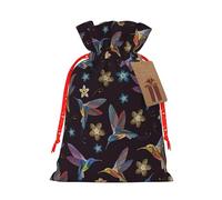 Flower Hummingbirds Embroidery Print Christmas Bag Drawstring Bags For Holiday Presents Xmas Sack Party Decor Gift