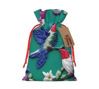 Flower Hummingbirds Embroidery Print Christmas Bag Holiday Present Sack Xmas For Seasonal Decor Gift Wrapping
