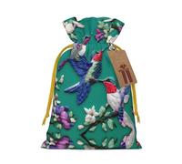 Flower Hummingbirds Embroidery Print Christmas Drawstring Gift Bags,For Christmas Holiday,Birthday,Wedding Or Daily Gift