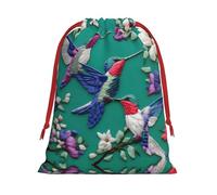 Flower Hummingbirds Embroidery Print Drawstring Gift Bag,Party Gift Bags,Reusable Christmas Drawstring Wrapping Bags