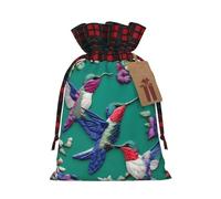 Flower Hummingbirds Embroidery Print Festive Christmas Drawstring Gift Bags For Xmas Decorative Present Wrapping Needs