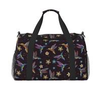 Flower Hummingbirds Embroidery Print Functional Travel Tote Ample Space Travel Bag Foldable Carry On Tote for Weekender