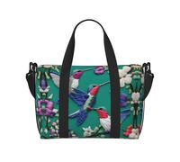 Flower Hummingbirds Embroidery Print Hand Travel Bag,Gym Bag,Weekend Travel Overnight Bag,Tote Bag Sports Bag For Women Men, Black, One Size