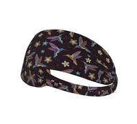 Flower Hummingbirds Embroidery Print Non-Slip Elastic Running Headband, Sweat Absorbing Stretchy Hair Bands For Gym Yoga, Soft Skin-Friendly Foldable Workout Headband