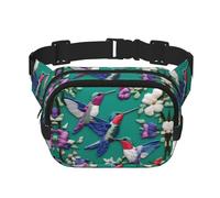 Flower Hummingbirds Embroidery Print Square Double Layer functionality Waist Bag Unisex Crossbody Pack Travel Workout, Black, One Size