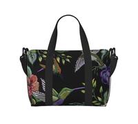 Flower Hummingbirds Embroidery Print Travel Duffel Bag, Lightweight Water-Resistant Weekender Spacious Gym & Travel Bag for Men, Women & Teens