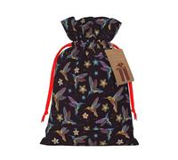 Flower Hummingbirds Embroidery Print Xmas Drawstring Wrapping Bags For Xmas Package Storage, Christmas Party Supplies Favors