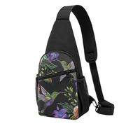 Flower Hummingbirds Embroidery Printed Chest Bag Sling Bag for Men Women, Outdoor Crossbody Fanny Packs Hiking Chest Packs Sport Daypacks