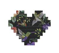 Flower Hummingbirds Embroidery Printed Jigsaw Puzzle 10.8x12.8 CM, Heart-Shaped Puzzle Challenging Game for Adults Gifts, Family Fun Decorative Wall Decor