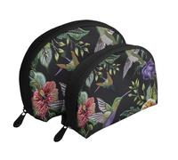 Flower Hummingbirds Embroidery Printed Makeup Bags 2-Piece Portable Shell Travel Toiletry Bag Cosmetic Organizer Bag for Women