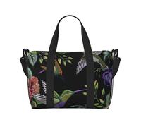 Flower Hummingbirds Embroidery Printed Travel Bag Duffle Bag for Men Women, Large Water Resistant Gym Bag Weekend Holdall Bag with Shoulder Strap