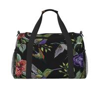 Flower Hummingbirds Embroidery Printed Travel Duffel Bag, Large Capacity Carry On Hand Luggage Weekend Bag for Women Men Gym Weekend